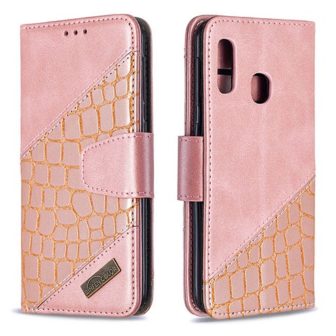 Custodia Portafoglio In Pelle Cover con Supporto B03F per Samsung Galaxy A20e Oro Rosa