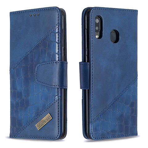 Custodia Portafoglio In Pelle Cover con Supporto B03F per Samsung Galaxy A30 Blu