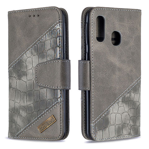 Custodia Portafoglio In Pelle Cover con Supporto B03F per Samsung Galaxy A40 Grigio Scuro