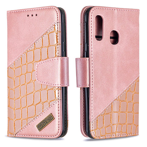 Custodia Portafoglio In Pelle Cover con Supporto B03F per Samsung Galaxy A40 Oro Rosa