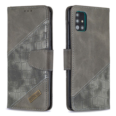 Custodia Portafoglio In Pelle Cover con Supporto B03F per Samsung Galaxy A51 4G Grigio Scuro