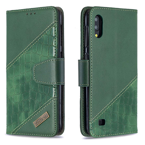 Custodia Portafoglio In Pelle Cover con Supporto B03F per Samsung Galaxy M10 Verde