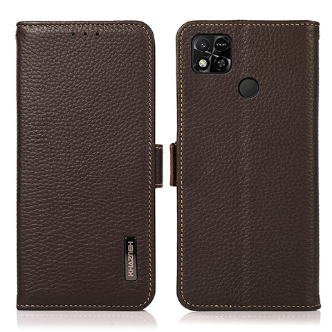 Custodia Portafoglio In Pelle Cover con Supporto B03H per Xiaomi Redmi 9C NFC Marrone