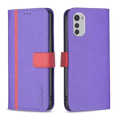 Custodia Portafoglio In Pelle Cover con Supporto B04F per Motorola Moto E32 Viola