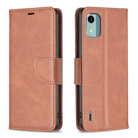 Custodia Portafoglio In Pelle Cover con Supporto B04F per Nokia C12 Plus Marrone