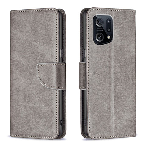 Custodia Portafoglio In Pelle Cover con Supporto B04F per Oppo Find X5 5G Grigio