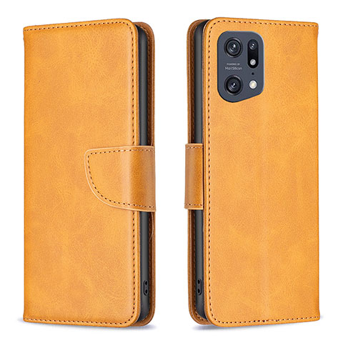 Custodia Portafoglio In Pelle Cover con Supporto B04F per Oppo Find X5 Pro 5G Marrone Chiaro