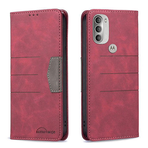Custodia Portafoglio In Pelle Cover con Supporto B06F per Motorola Moto G51 5G Rosso