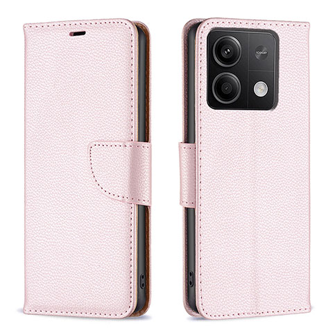 Custodia Portafoglio In Pelle Cover con Supporto B06F per Xiaomi Redmi Note 13 5G Oro Rosa