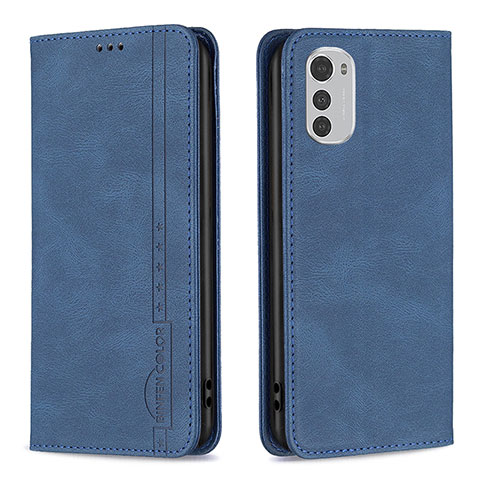 Custodia Portafoglio In Pelle Cover con Supporto B07F per Motorola Moto E32 Blu