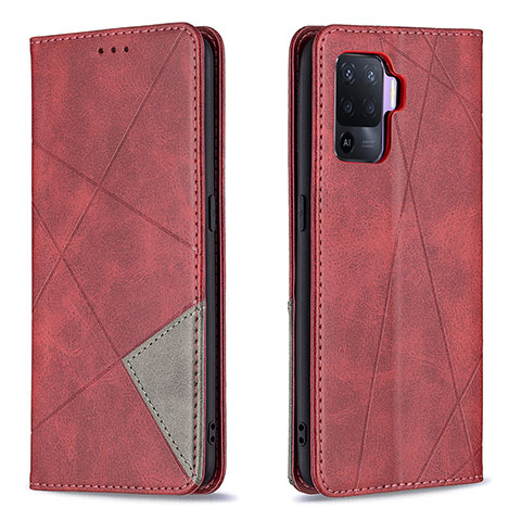 Custodia Portafoglio In Pelle Cover con Supporto B07F per Oppo F19 Pro Rosso