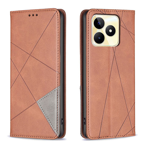 Custodia Portafoglio In Pelle Cover con Supporto B07F per Realme C51 Marrone