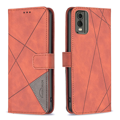 Custodia Portafoglio In Pelle Cover con Supporto B08F per Nokia C210 Arancione