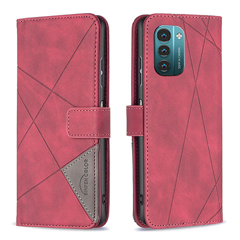 Custodia Portafoglio In Pelle Cover con Supporto B08F per Nokia G21 Rosso