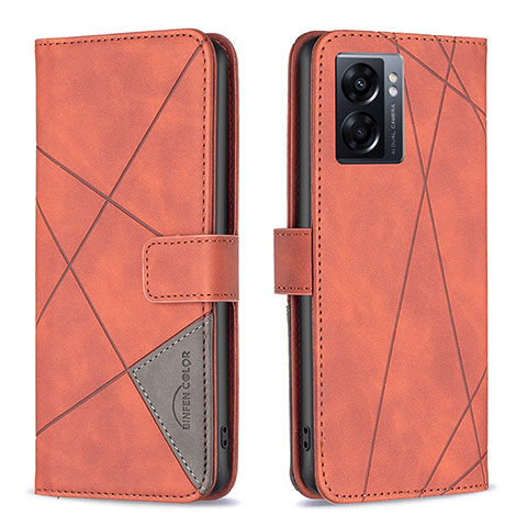 Custodia Portafoglio In Pelle Cover con Supporto B08F per Oppo A56S 5G Arancione