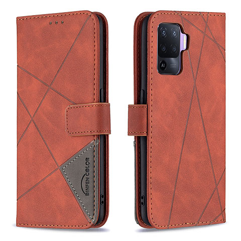 Custodia Portafoglio In Pelle Cover con Supporto B08F per Oppo F19 Pro Arancione