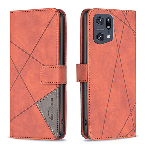 Custodia Portafoglio In Pelle Cover con Supporto B08F per Oppo Find X5 Pro 5G Arancione