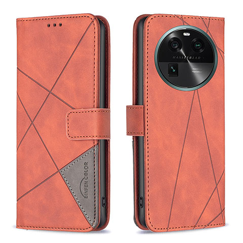 Custodia Portafoglio In Pelle Cover con Supporto B08F per Oppo Find X6 5G Arancione