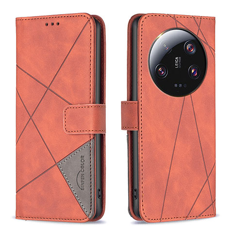 Custodia Portafoglio In Pelle Cover con Supporto B08F per Xiaomi Mi 13 Ultra 5G Arancione