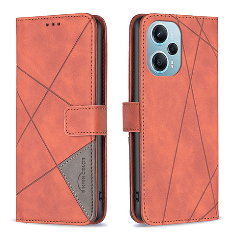 Custodia Portafoglio In Pelle Cover con Supporto B08F per Xiaomi Poco F5 5G Arancione