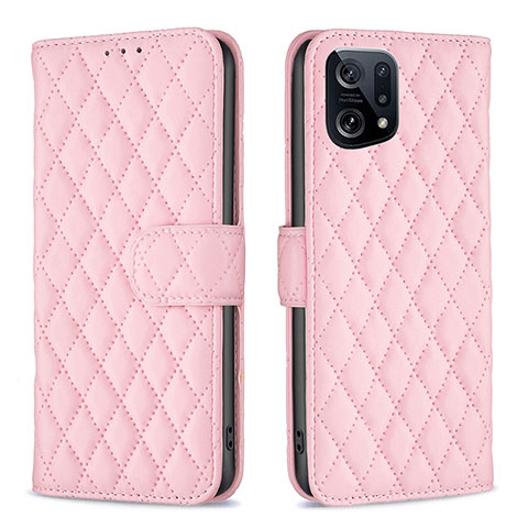 Custodia Portafoglio In Pelle Cover con Supporto B11F per Oppo Find X5 5G Oro Rosa