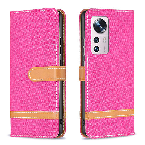Custodia Portafoglio In Pelle Cover con Supporto B11F per Xiaomi Mi 12 Pro 5G Rosa Caldo
