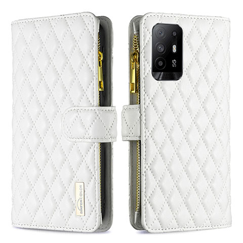 Custodia Portafoglio In Pelle Cover con Supporto B12F per Oppo F19 Pro+ Plus 5G Bianco