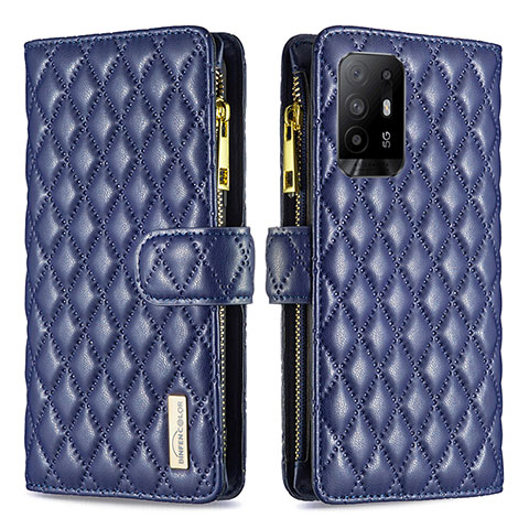 Custodia Portafoglio In Pelle Cover con Supporto B12F per Oppo F19 Pro+ Plus 5G Blu