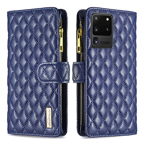 Custodia Portafoglio In Pelle Cover con Supporto B12F per Samsung Galaxy S20 Ultra Blu
