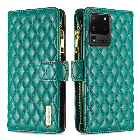 Custodia Portafoglio In Pelle Cover con Supporto B12F per Samsung Galaxy S20 Ultra Verde