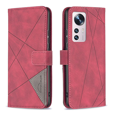 Custodia Portafoglio In Pelle Cover con Supporto B12F per Xiaomi Mi 12S Pro 5G Rosso