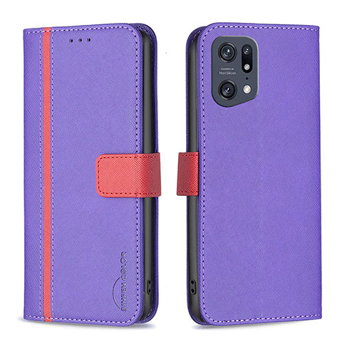 Custodia Portafoglio In Pelle Cover con Supporto B13F per Oppo Find X5 Pro 5G Viola