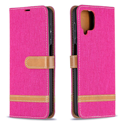 Custodia Portafoglio In Pelle Cover con Supporto B16F per Samsung Galaxy A12 5G Rosa Caldo