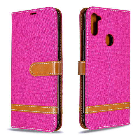 Custodia Portafoglio In Pelle Cover con Supporto B16F per Samsung Galaxy M11 Rosa Caldo
