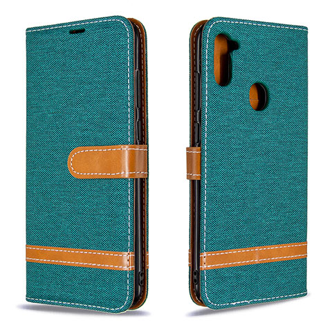 Custodia Portafoglio In Pelle Cover con Supporto B16F per Samsung Galaxy M11 Verde