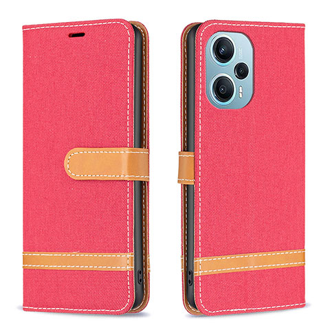 Custodia Portafoglio In Pelle Cover con Supporto B16F per Xiaomi Poco F5 5G Rosso