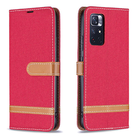 Custodia Portafoglio In Pelle Cover con Supporto B16F per Xiaomi Poco M4 Pro 5G Rosso