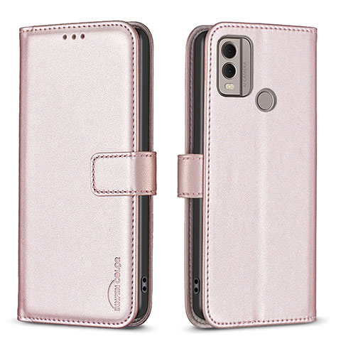 Custodia Portafoglio In Pelle Cover con Supporto B17F per Nokia C22 Oro Rosa