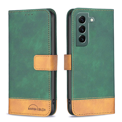 Custodia Portafoglio In Pelle Cover con Supporto BF2 per Samsung Galaxy S22 5G Verde