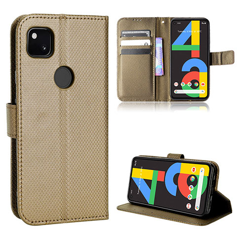 Custodia Portafoglio In Pelle Cover con Supporto BY1 per Google Pixel 4a Marrone