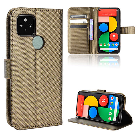 Custodia Portafoglio In Pelle Cover con Supporto BY1 per Google Pixel 5 Marrone