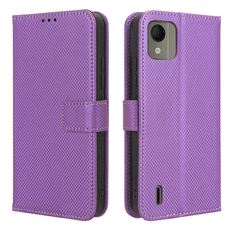 Custodia Portafoglio In Pelle Cover con Supporto BY1 per Nokia C110 Viola