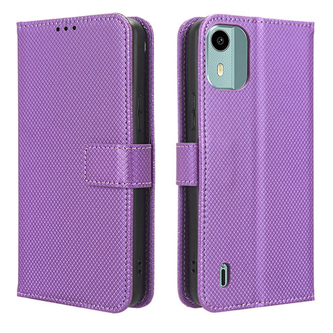 Custodia Portafoglio In Pelle Cover con Supporto BY1 per Nokia C12 Viola