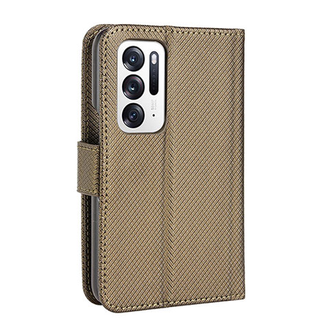 Custodia Portafoglio In Pelle Cover con Supporto BY1 per Oppo Find N 5G Marrone