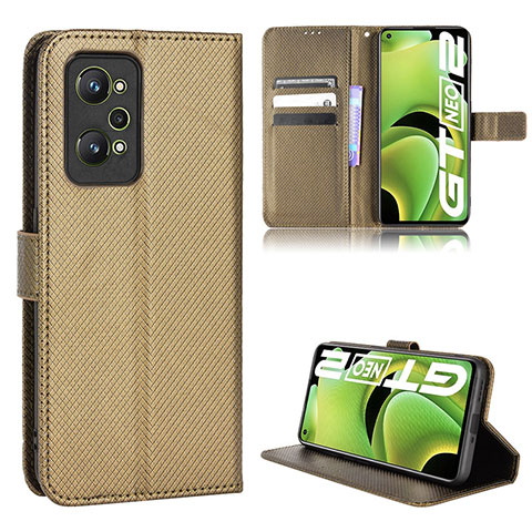 Custodia Portafoglio In Pelle Cover con Supporto BY1 per Realme GT Neo2 5G Marrone