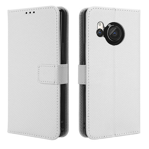 Custodia Portafoglio In Pelle Cover con Supporto BY1 per Sharp Aquos R8 Bianco