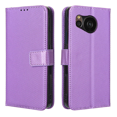 Custodia Portafoglio In Pelle Cover con Supporto BY1 per Sharp Aquos Sense7 Viola