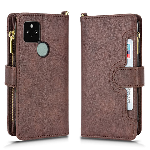 Custodia Portafoglio In Pelle Cover con Supporto BY2 per Google Pixel 5 Marrone