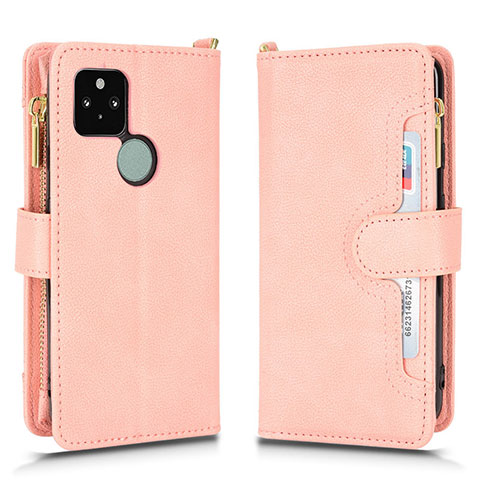 Custodia Portafoglio In Pelle Cover con Supporto BY2 per Google Pixel 5 Oro Rosa