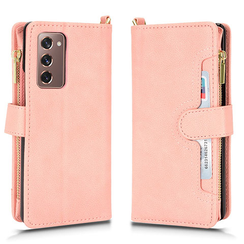 Custodia Portafoglio In Pelle Cover con Supporto BY2 per Samsung Galaxy Z Fold2 5G Oro Rosa